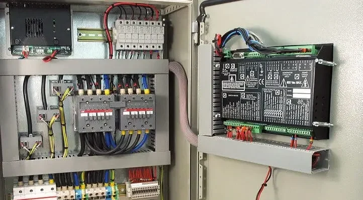 Transfer switch panels with control systems in electrical cabinet